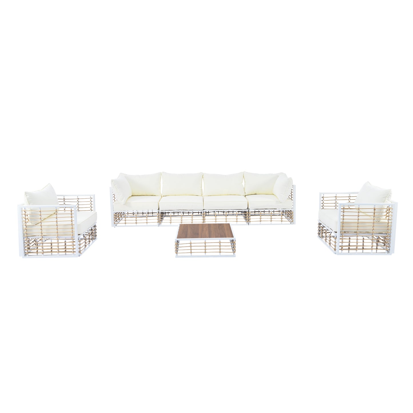 TOPMAX Modern Minimalist 7-Piece Metal Patio Sectional Sofa Set, All-Weather Garden Conversational Furniture Set with Thick Cushions and Coffee Table for Indoor Outdoor, White