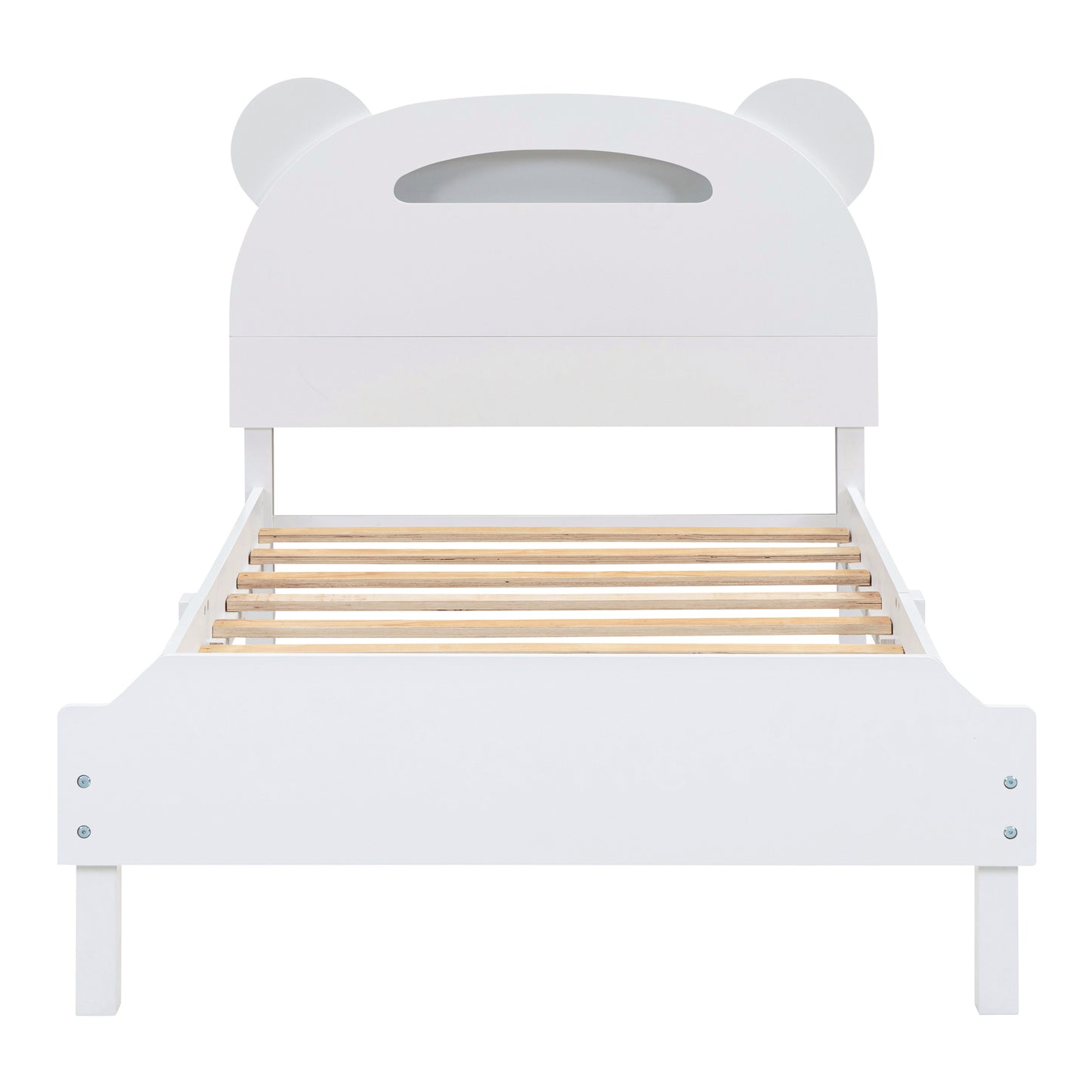 3-Pieces Bedroom Sets Twin Size Bear-Shape Platform Bed with Nightstand and Storage dresser,White+Gray