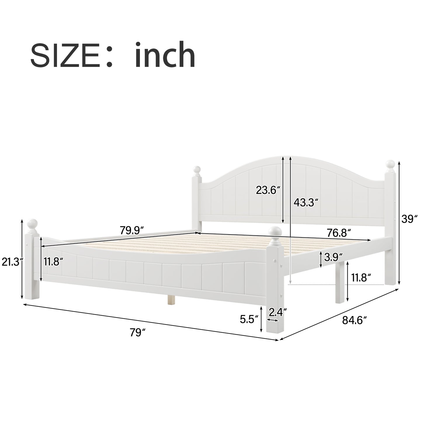 3 Pieces Traditional Concise Style White Bedroom Sets, Nightstand+ Chest+ King Bed