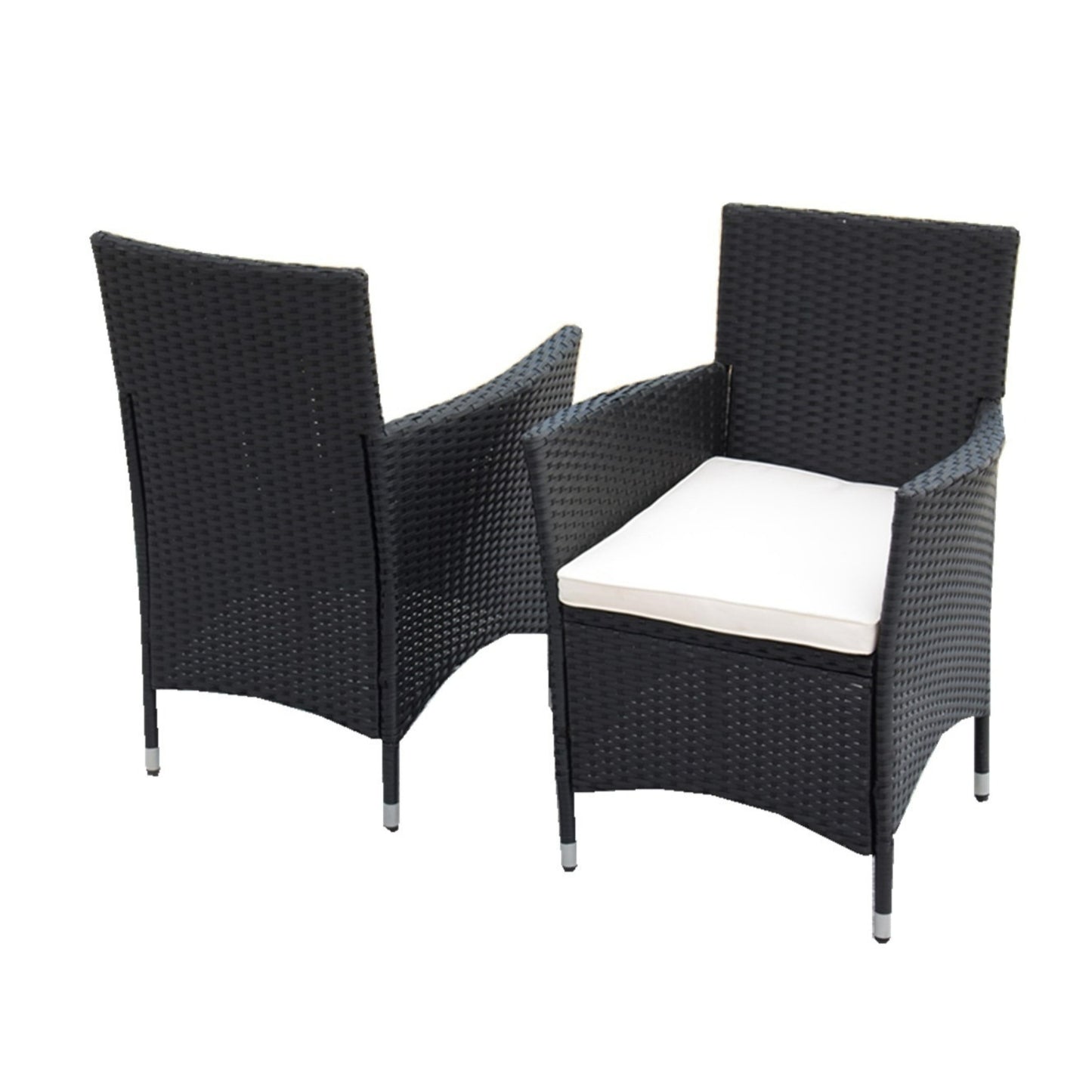 EELIFEE 5 piece Outdoor Patio Wicker Dining Set Patio Wicker Furniture Dining Set w/Acacia Wood Top Black Wicker + Creme Cushion