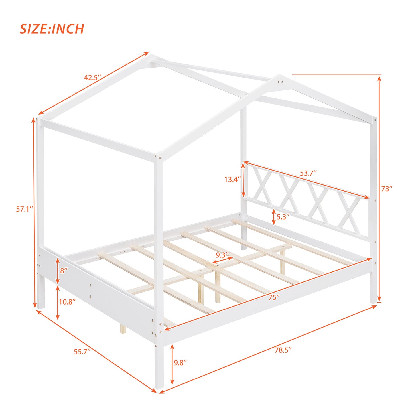 Full Size Wood House Bed with Storage Space, White (OLD SKU :LP000002AAK)
