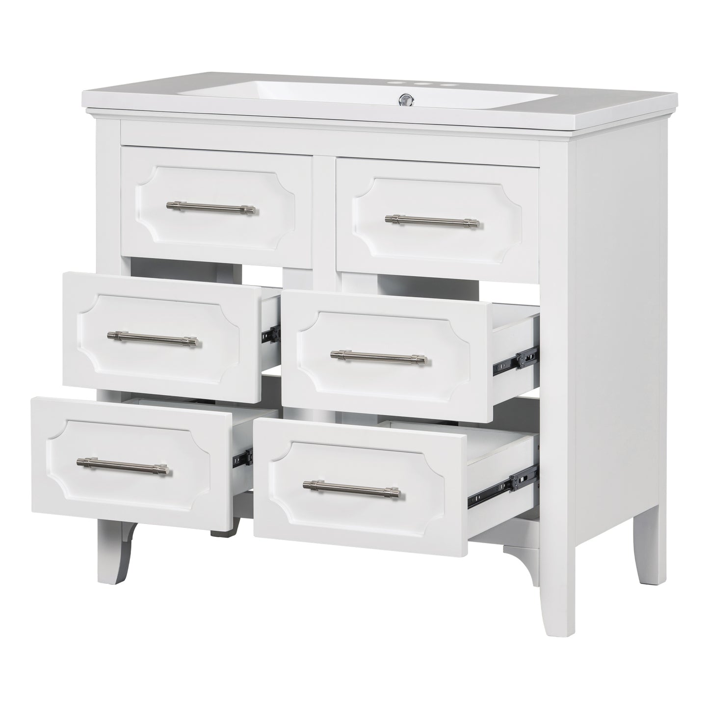 36'' Bathroom Vanity with Resin Sink Combo, Free Standing Single Vanity Set with Four Drawers, Solid Wood Frame Bathroom Storage Cabinet