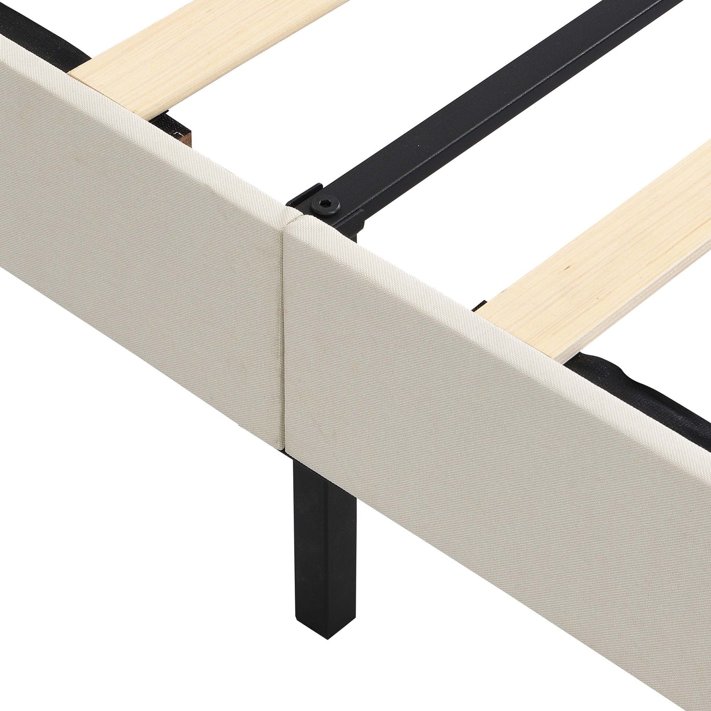 Full Size Platform Bed Frame with Fabric Upholstered Headboard and Wooden Slats, No Box Spring Needed/Easy Assembly, Beige