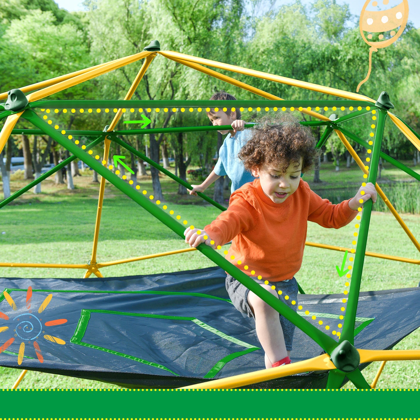 13ft Geometric Dome Climber Play Center, Kids Climbing Dome Tower with Hammock, Rust & UV Resistant Steel Supporting 1000 LBS