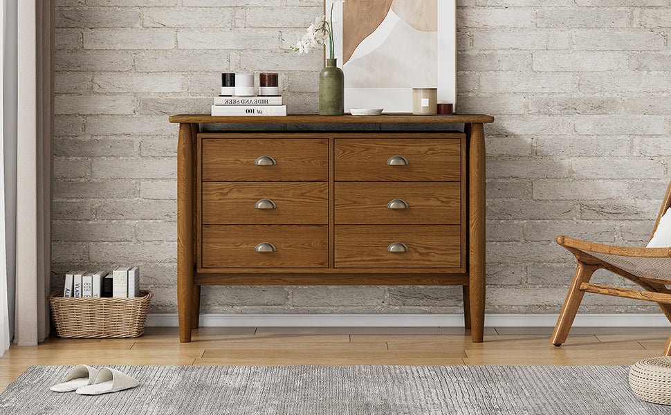 Mid Century Modern Wood 6-Drawer Dresser Storage Cabinet for Bedroom,Living Room,Rubberwood