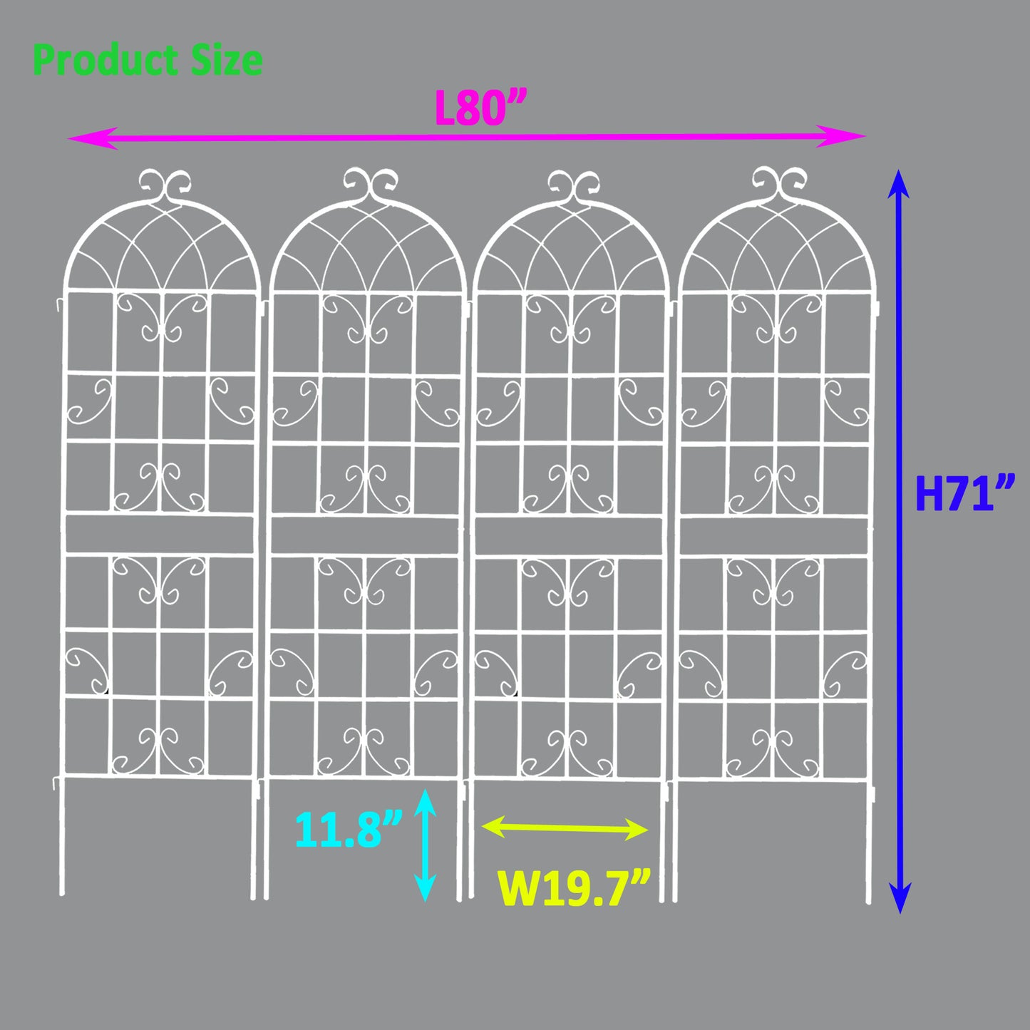 4 Pack Metal Garden Trellis 71" x 19.7" Rustproof Trellis for Climbing Plants Outdoor Flower Support Cream White