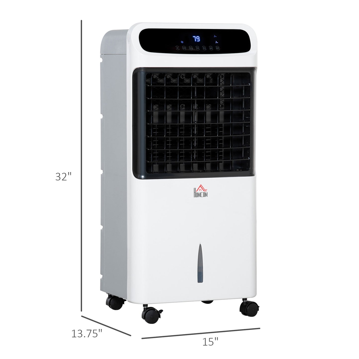 HOMCOM 32" Mobile Evaporative Air Cooler, 3-In-1 Ice Cooling Fan Water Conditioner Humidifier Unit with Remote, Timer, Oscillating, LED Display, 3.2gal Water Tank for Home Office, Bedroom, White