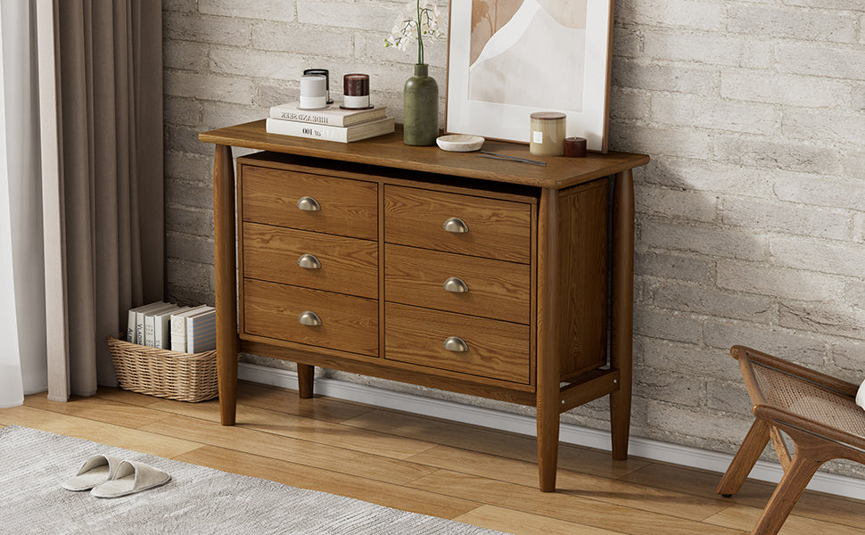 Mid Century Modern Wood 6-Drawer Dresser Storage Cabinet for Bedroom,Living Room,Rubberwood