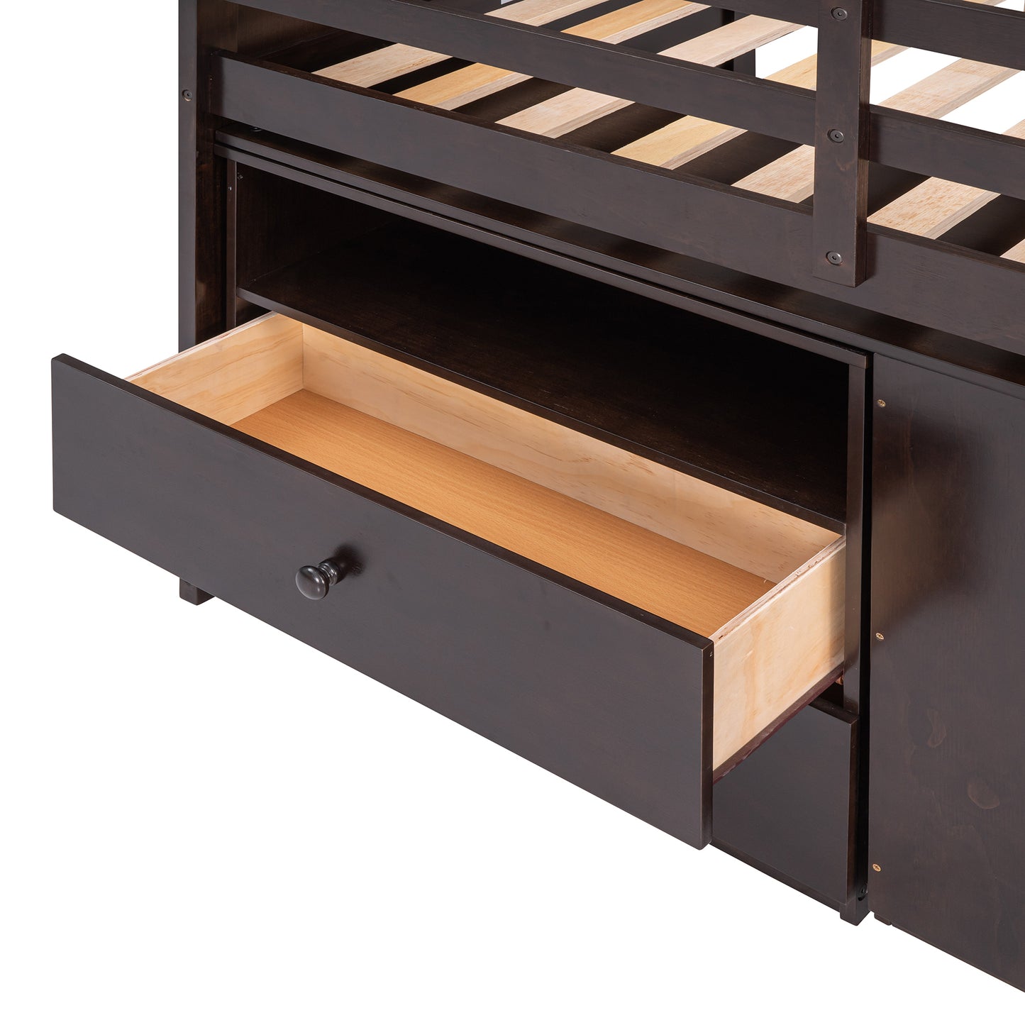 Loft Bed Low Study Twin Size Loft Bed With Storage Steps and Portable,Desk,Espresso(OLD SKU: LT000101AAP)