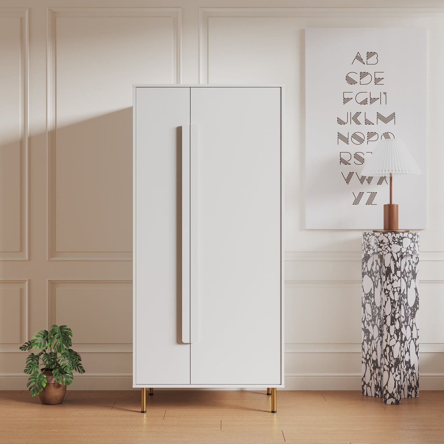 Armoire with 2 Doors with Handle for bedroom, White