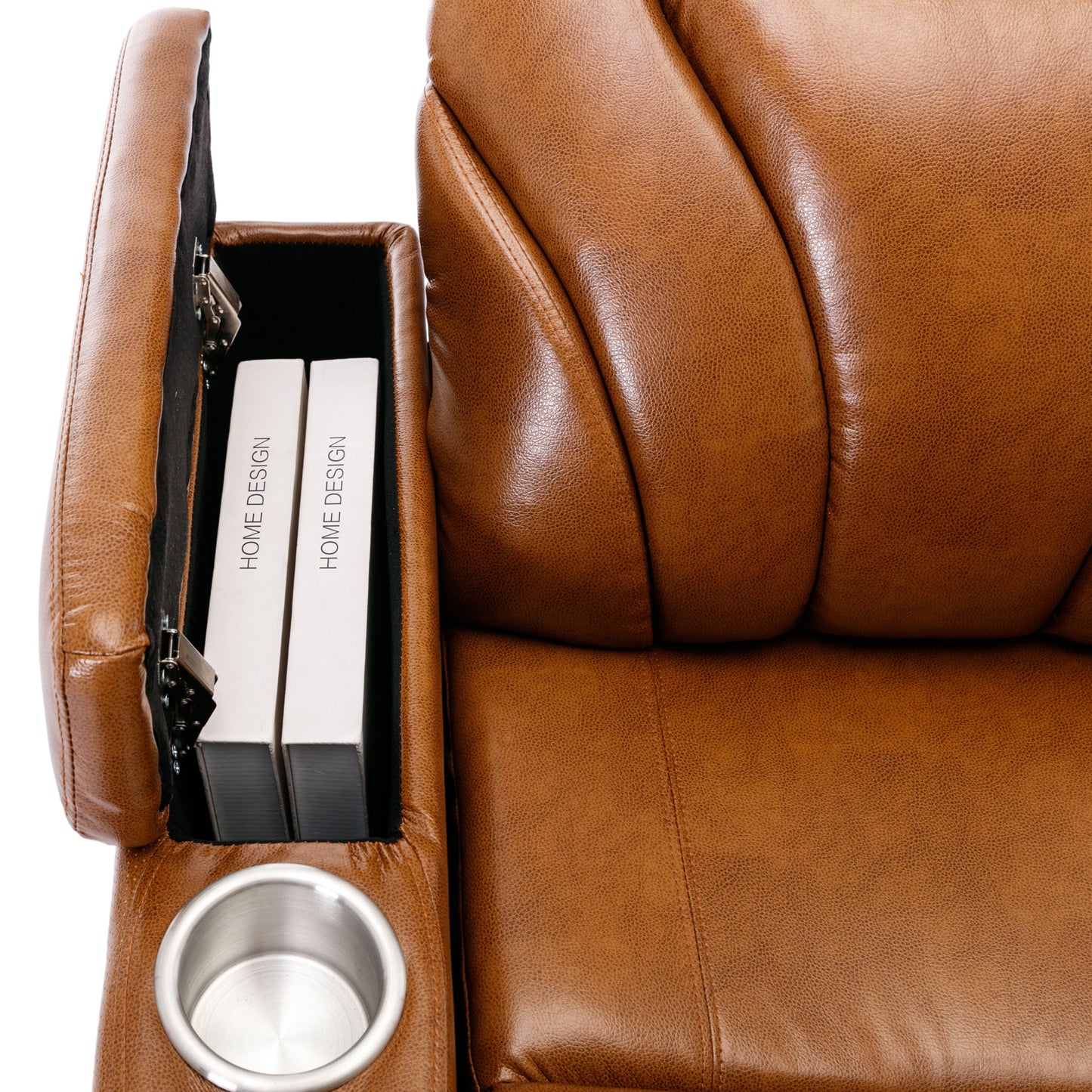Power Motion Recliner with USB Charging Port and Hidden Arm Storage, Home Theater Seating with Convenient Cup Holder Design ,and stereo(Light Brown)