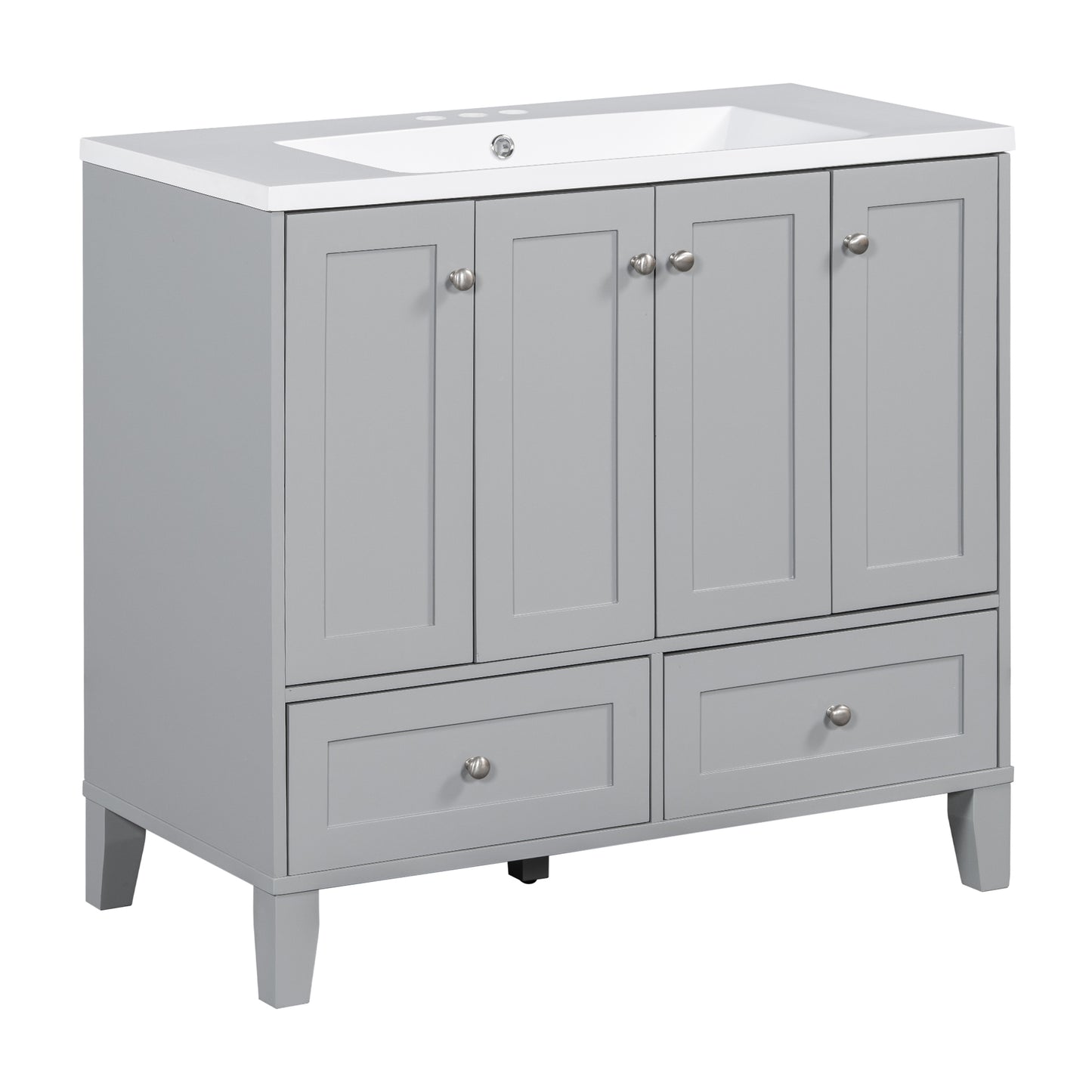 36'' Bathroom Vanity with Resin Sink Combo,Solid Wood Frame Bathroom Storage Cabinet, Freestanding Vanity Set with 4 Soft Closing Doors& 2 Drawers