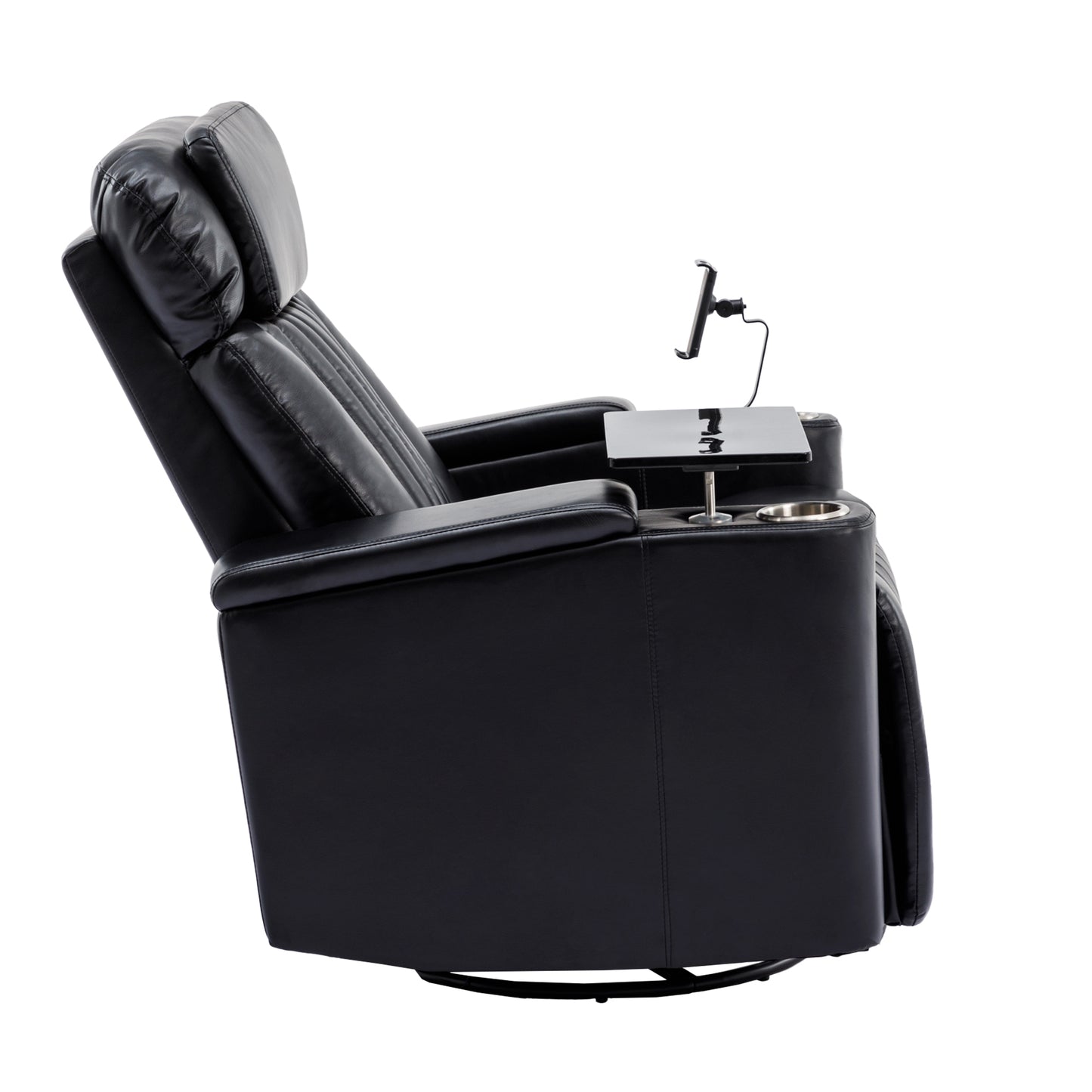 270° Power Swivel Recliner,Home Theater Seating With Hidden Arm Storage and LED Light Strip,Cup Holder,360° Swivel Tray Table,and Cell Phone Holder,Soft Living Room Chair,Black