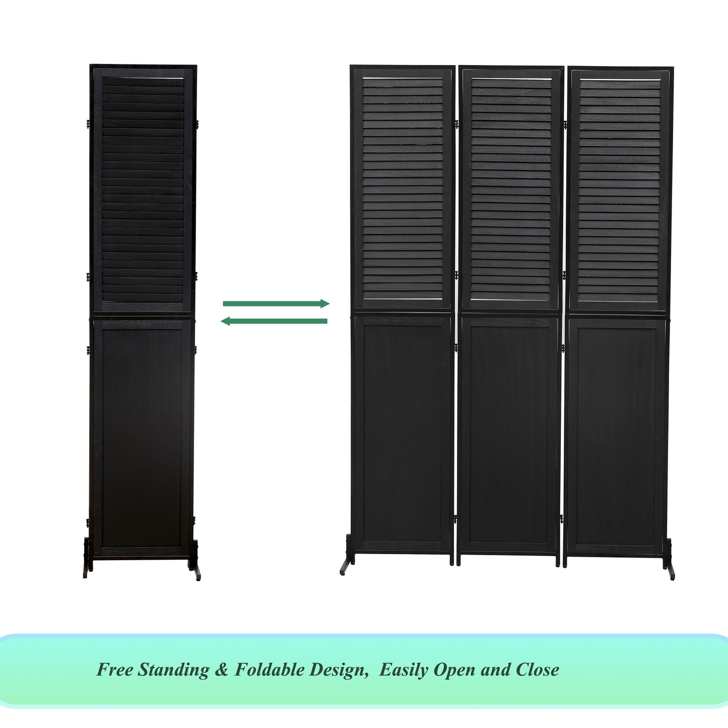 3 Panel Room Divider 6Ft Wood Folding Privacy Screen Black Room Separator Free Standing Wall Dividers (Black)