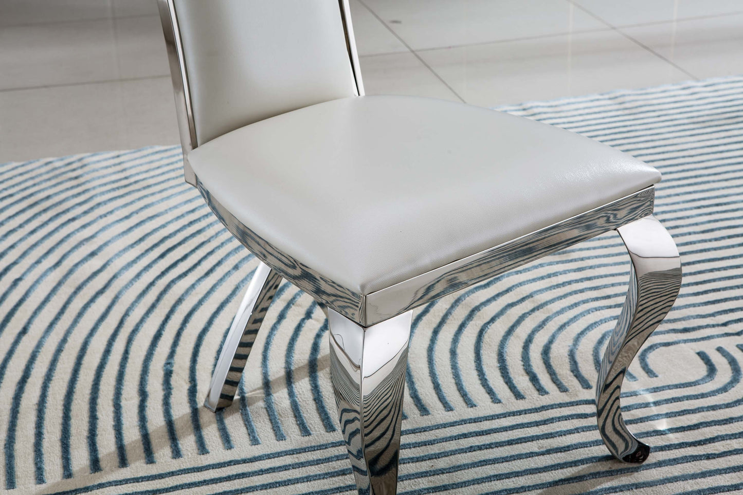 Leatherette Unique Design Backrest Dining Chair with Stainless Steel Legs Set of 2