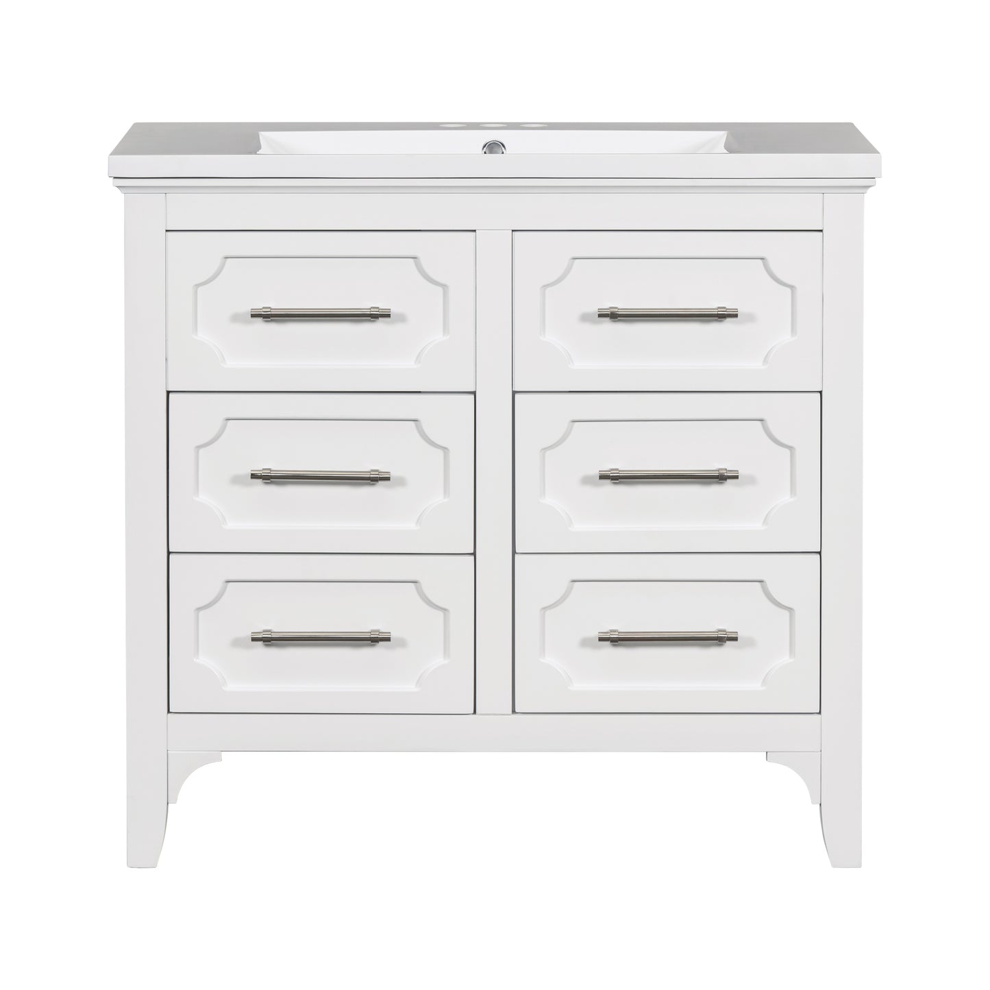 36'' Bathroom Vanity with Resin Sink Combo, Free Standing Single Vanity Set with Four Drawers, Solid Wood Frame Bathroom Storage Cabinet