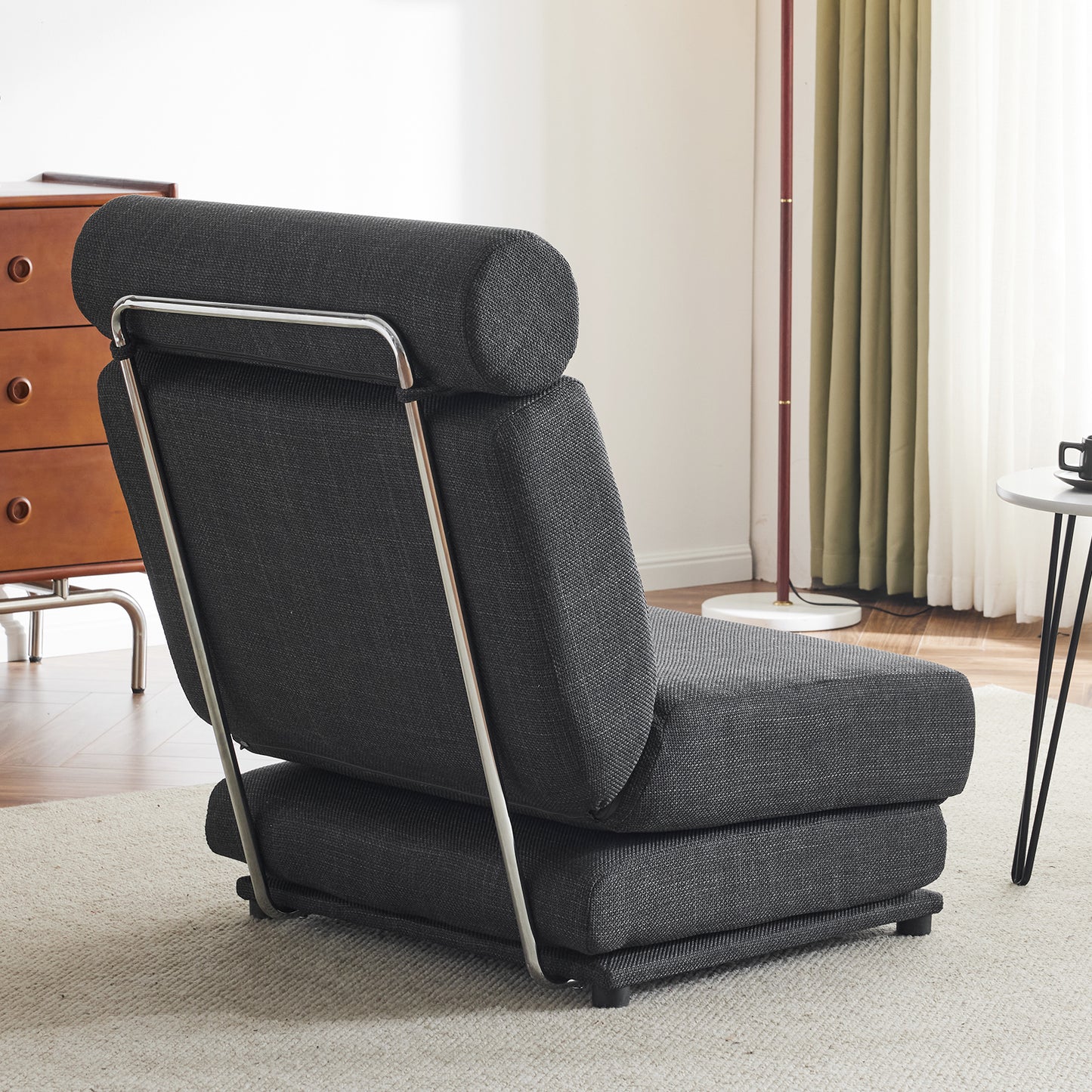 Single Sofa Chair Foldable Single Sofa Bed with Pillow,Portable Foldable Sofa Bed,Leisure Sofa Chair,Easy to Store,Made of Breathable and Wearable Linen,Dark Grey