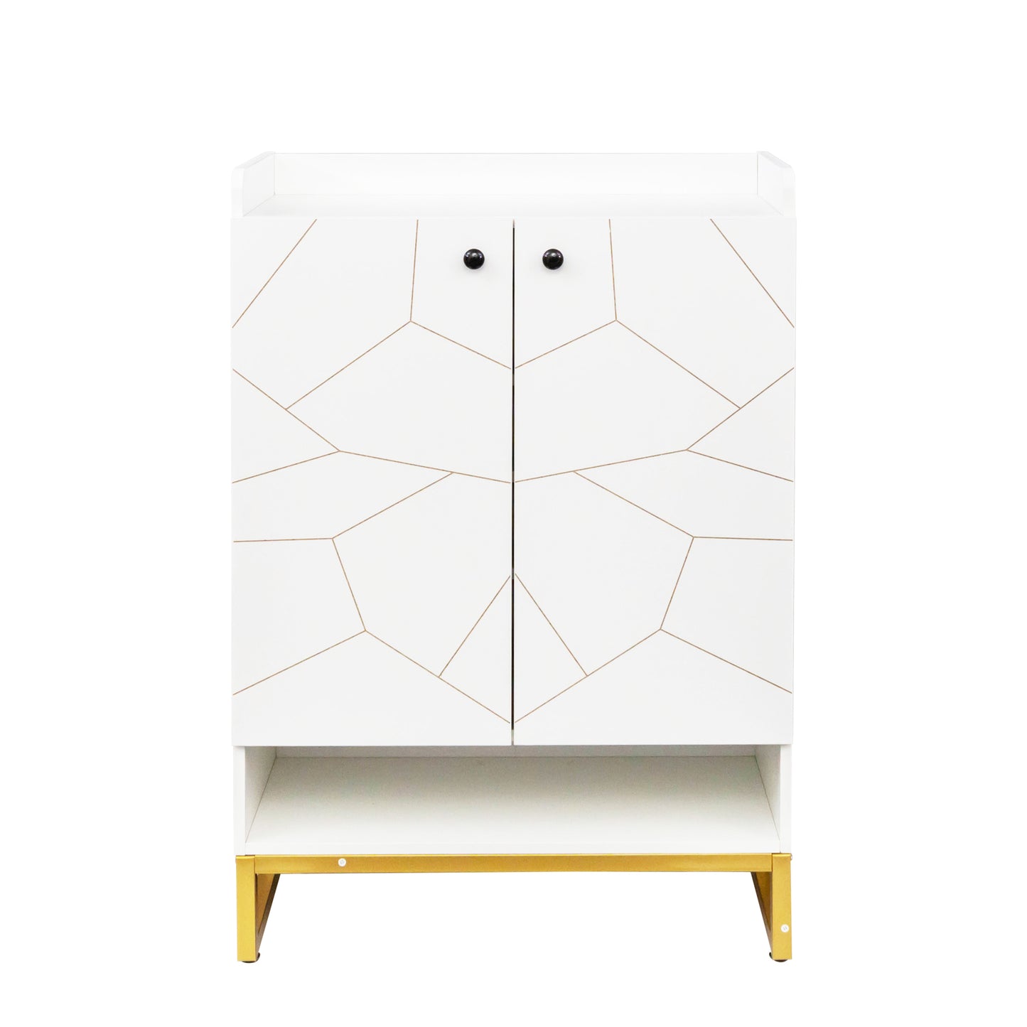 Shoe Cabinet with Doors, White Gold 6-Tiers Shoe Storage Cabinet for Entryway, Modern Free Standing Shoe Cabinet Storage Organizer for Living Room, Bedroom,Closet