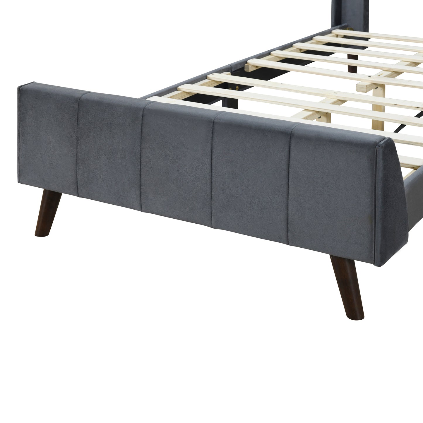 Twin Size Upholstered Platform Bed, Velvet, Gray