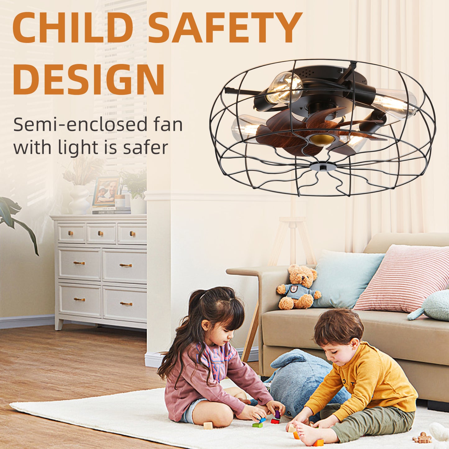 19inch Low Profile Rustic Ceiling Fan Light (Note:No warranty on bulbs)