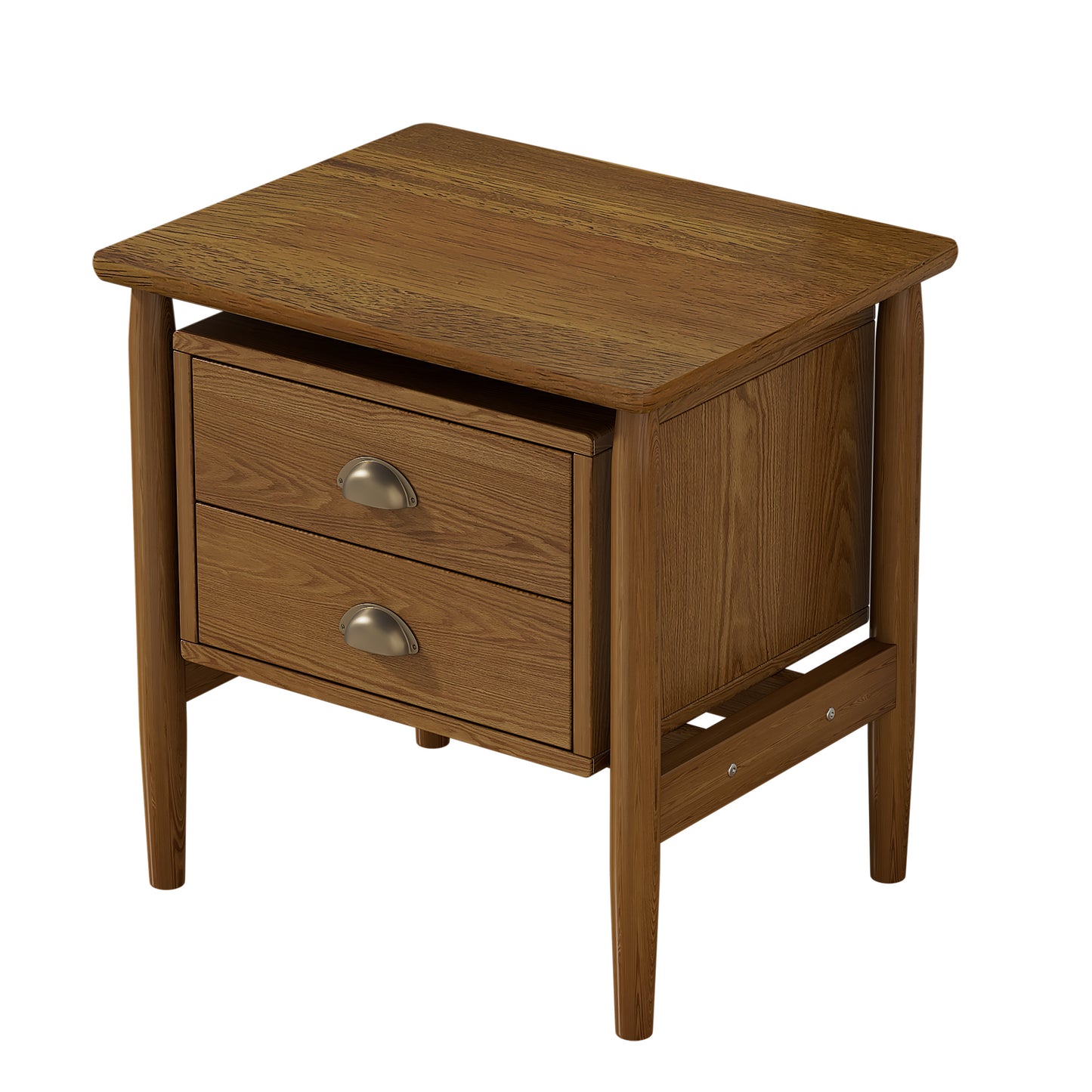 Mid Century Modern Wood 2-Drawer Nightstand for Bedroom,Living Room,Rubberwood