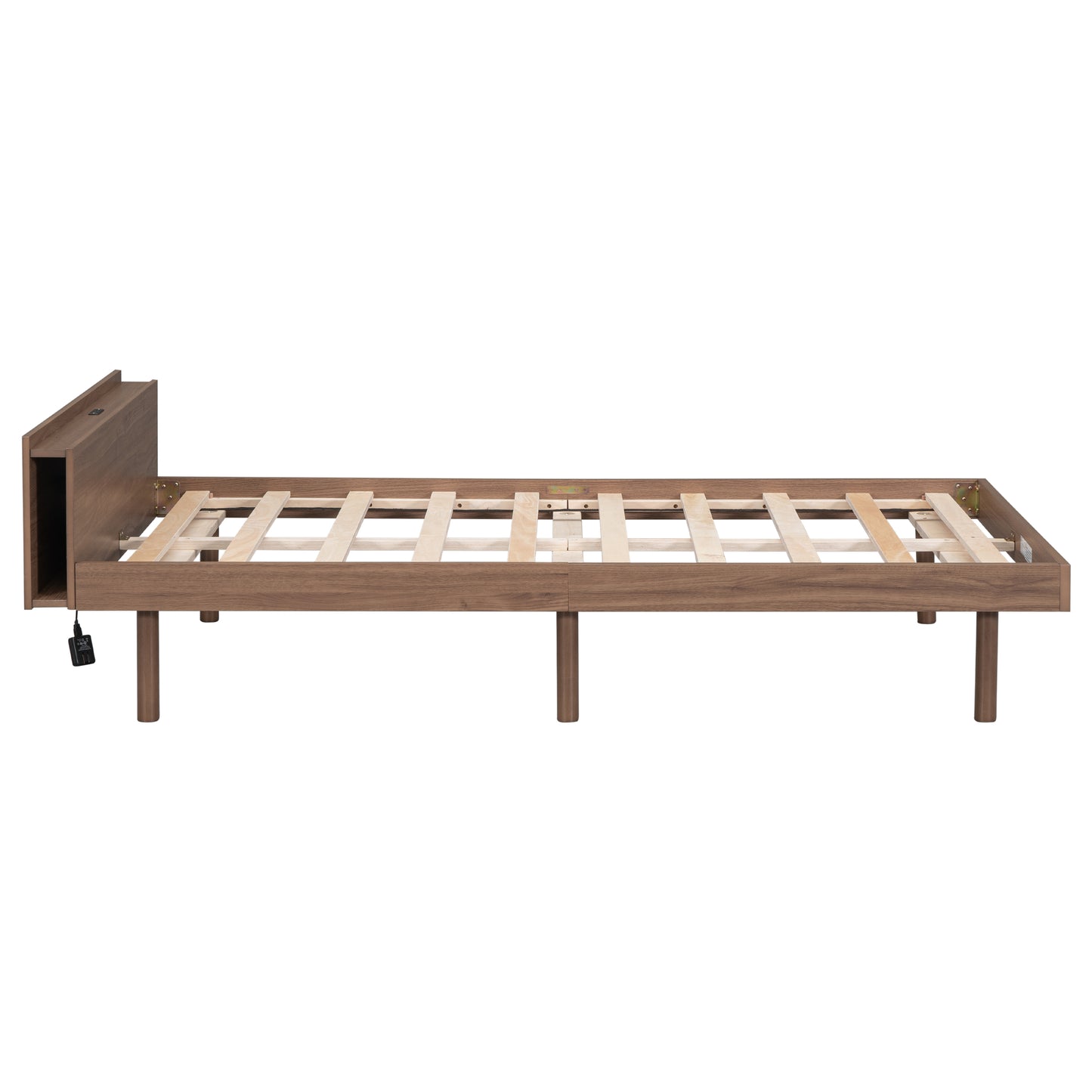 Modern Design Twin Size Platform Bed Frame with Headboard for Walnut Color