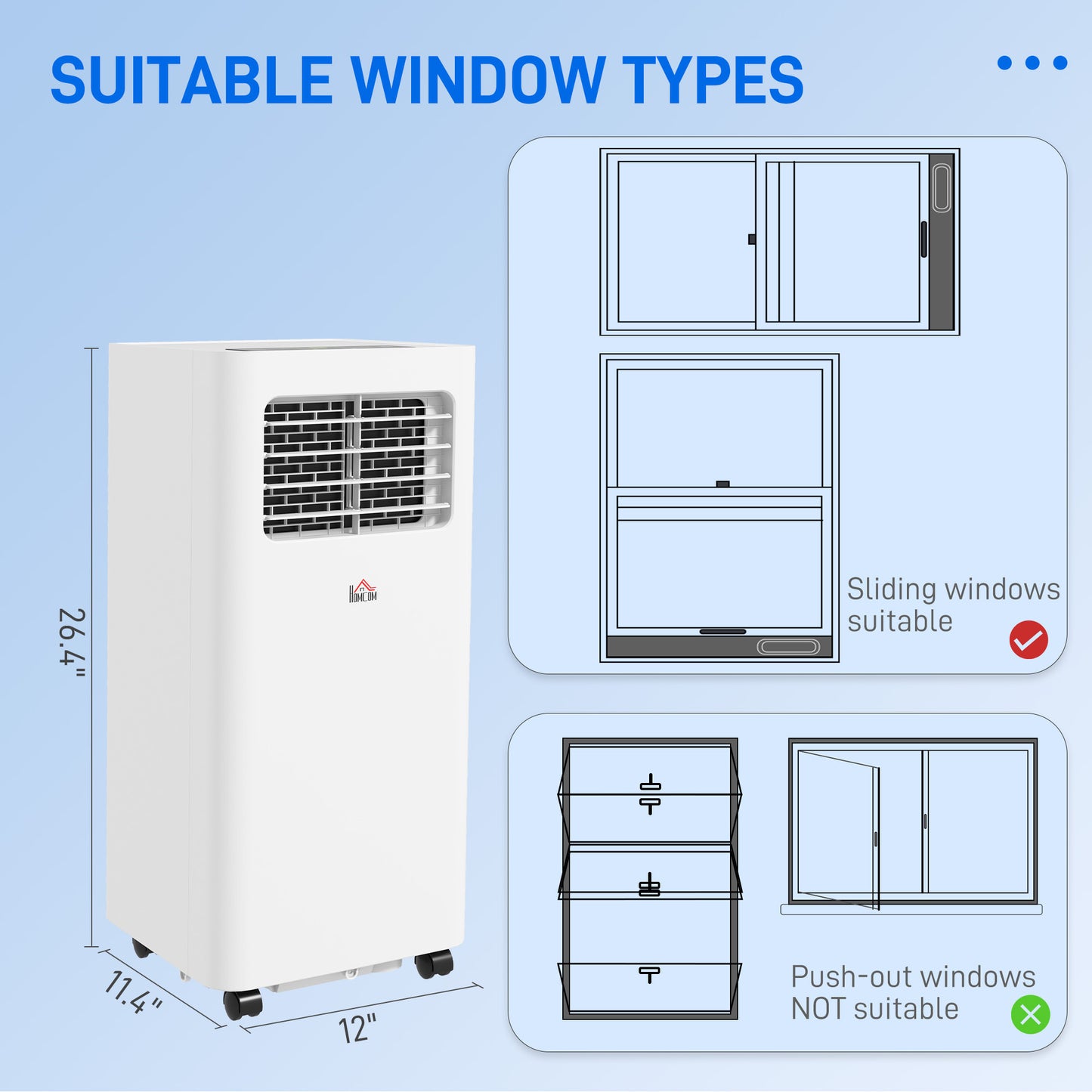 HOMCOM 8000 BTU Portable Air Conditioner for Rooms Up to 345 Sq. Ft., 3-in-1 AC Unit with Dehumidifier, Cooling Fan, Sleep, Remote, 24H Timer On/Off, Window Installation Kit, White