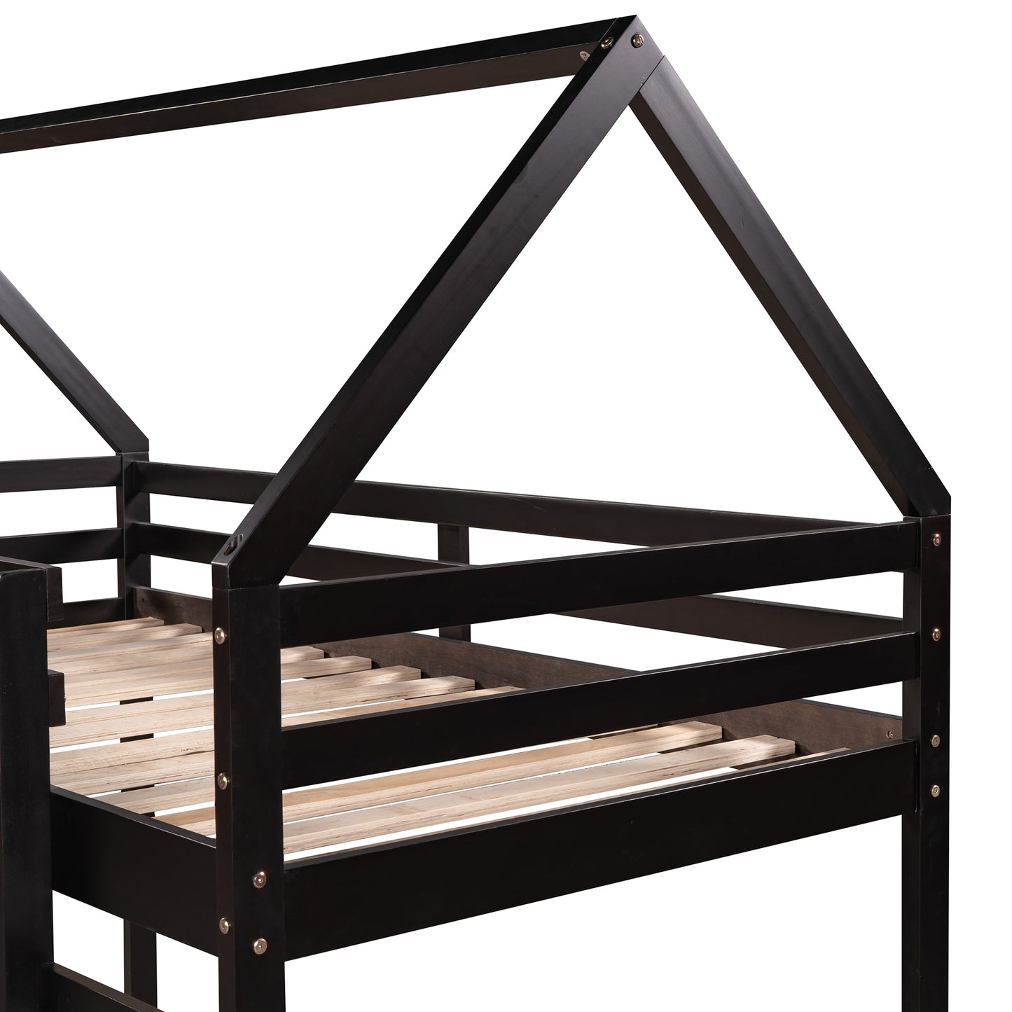 Twin Size Loft Bed with Slide, House Bed with Slide,Espresso(OLD SKU :WF281158AAP)