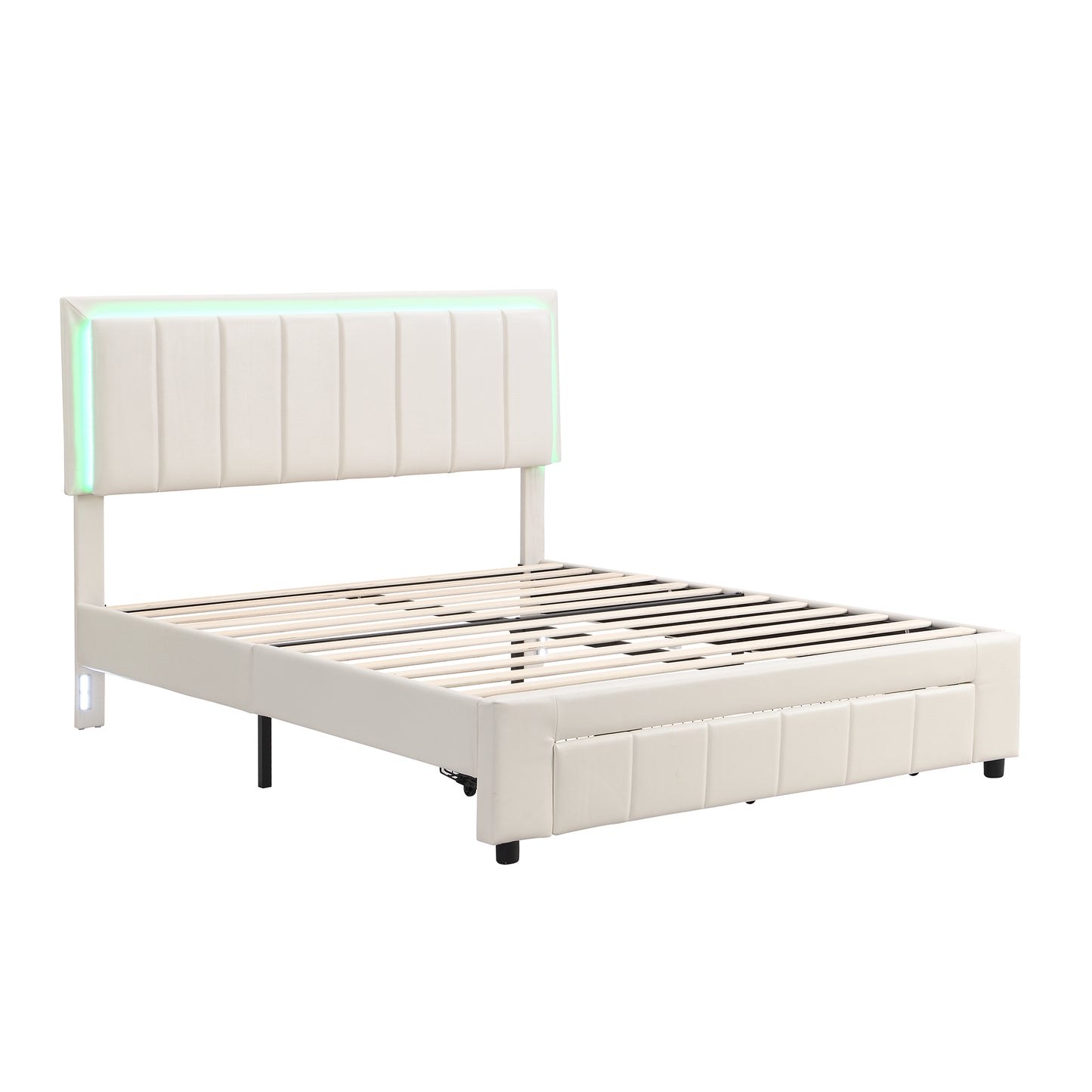 3-Pieces Bedroom Sets,Queen Size Upholstered Bed with LED Lights and Motion Activated Night Lights,Two Nightstands with USB Charging Station and LED lights,White