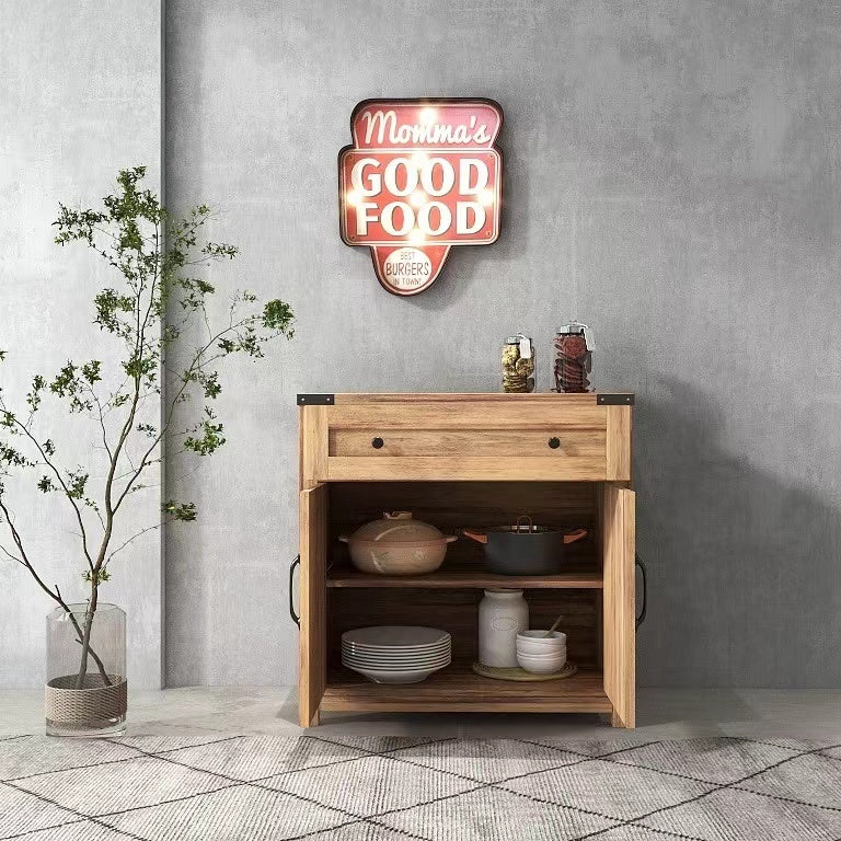 Modern Farmhouse Double Barn Door Accent Cabinet, 30 Inch, Light brown