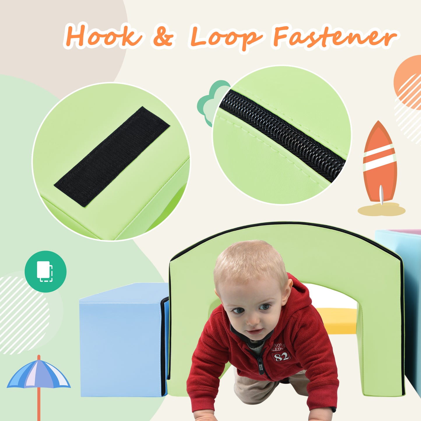 Soft Foam Playset for Toddlers, Safe SoftZone Single-Tunnel Foam Climber for Kids, Lightweight Indoor Active Play Structure with Slide Stairs and Ramp for Beginner Toddler Climb and Crawl