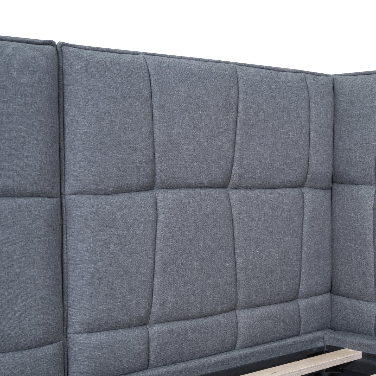 Queen Size Upholstered Platform Bed with LED Lights and U-Shaped Headboard, Linen Fabric, Gray