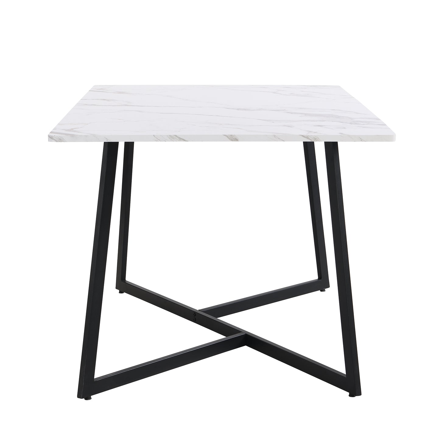 TOPMAX Modern Faux Marble 6-Piece Dining Table Set,60inch Metal Kitchen Table Set with Upholstered Dining Chairs and Bench, Black