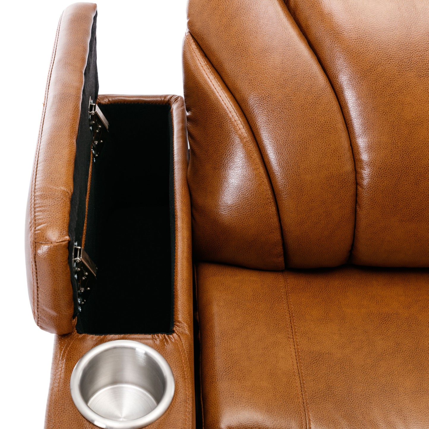 Power Motion Recliner with USB Charging Port and Hidden Arm Storage, Home Theater Seating with Convenient Cup Holder Design ,and stereo(Light Brown)