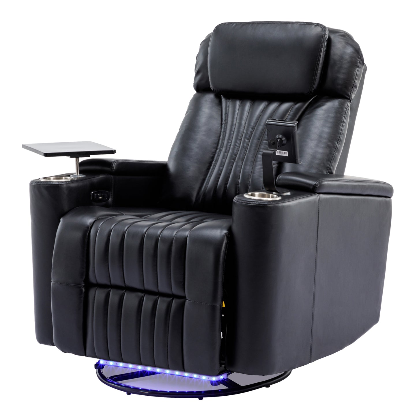 270° Power Swivel Recliner,Home Theater Seating With Hidden Arm Storage and LED Light Strip,Cup Holder,360° Swivel Tray Table,and Cell Phone Holder,Soft Living Room Chair,Black