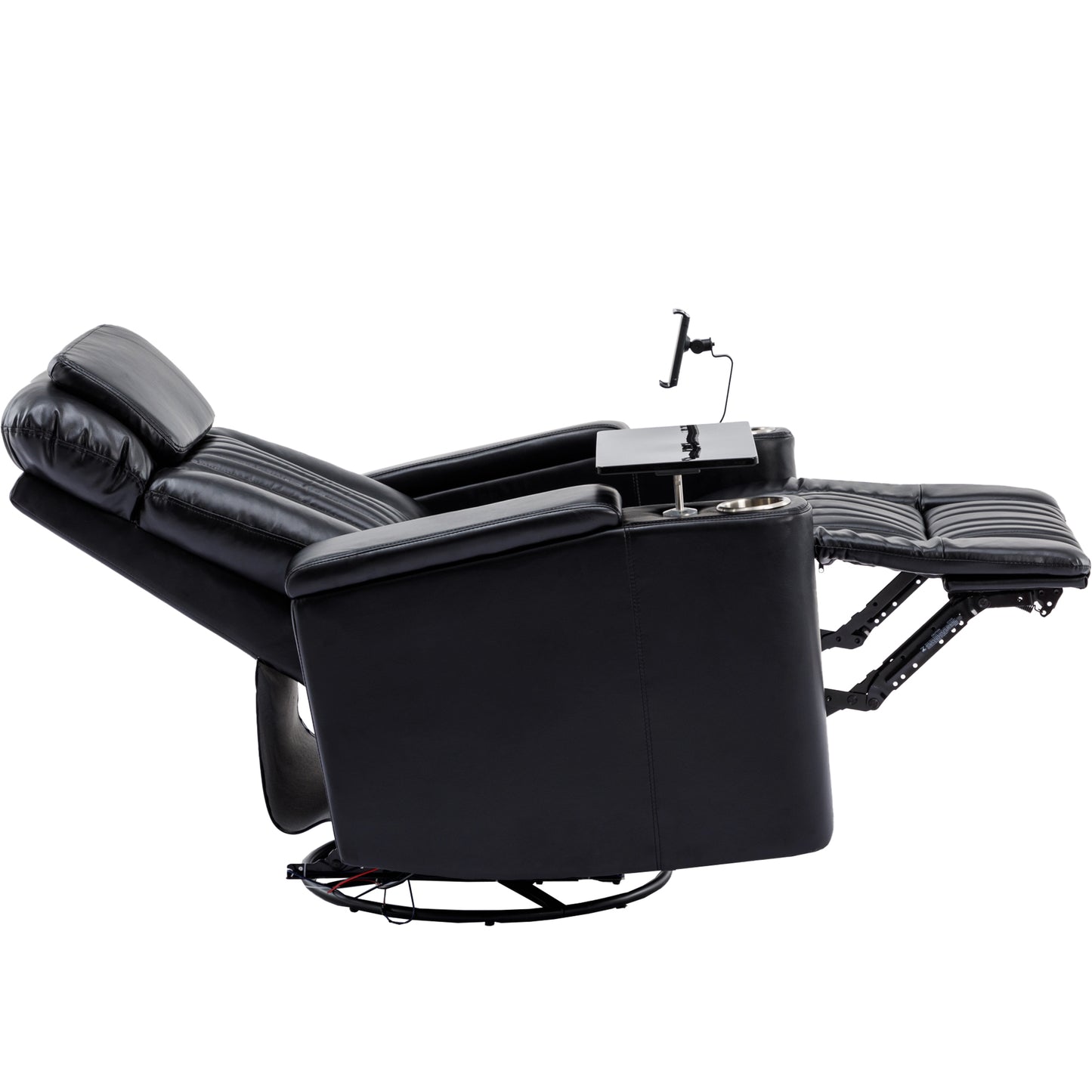 270° Power Swivel Recliner,Home Theater Seating With Hidden Arm Storage and LED Light Strip,Cup Holder,360° Swivel Tray Table,and Cell Phone Holder,Soft Living Room Chair,Black