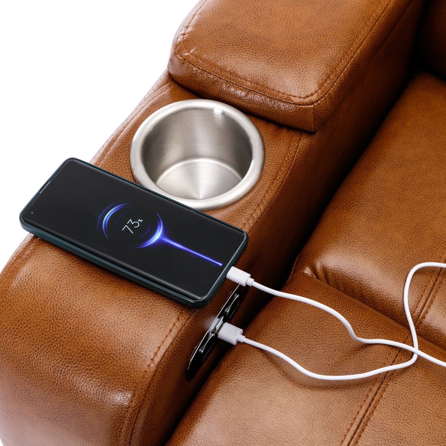 Power Motion Recliner with USB Charging Port and Hidden Arm Storage, Home Theater Seating with Convenient Cup Holder Design ,and stereo(Light Brown)