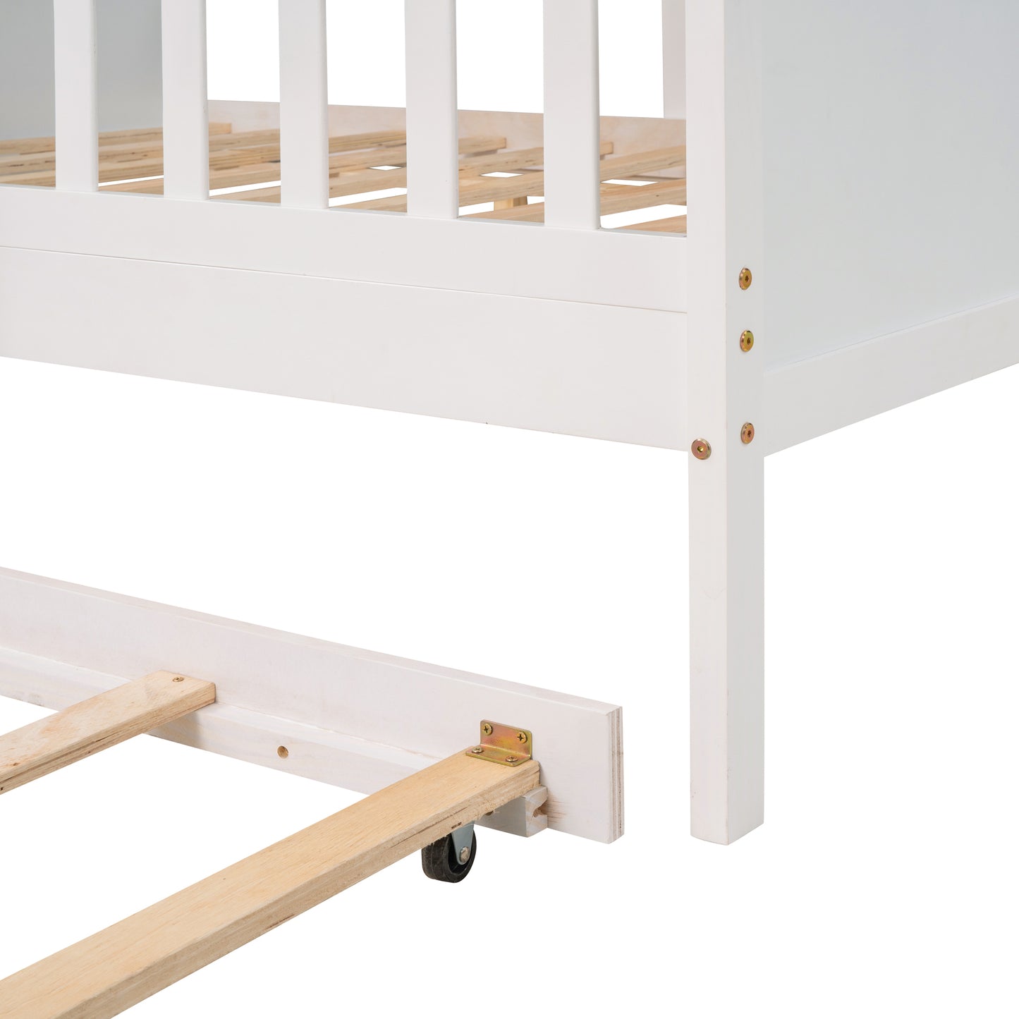 Full Size House Bed Wood Bed with Twin Size Trundle ( White )