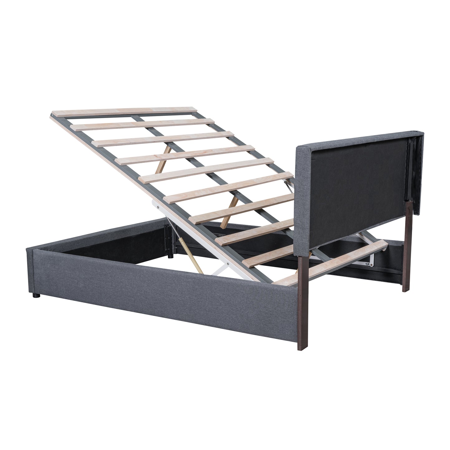 Full Size Upholstered Bed with Hydraulic Storage System and LED Light, Gray