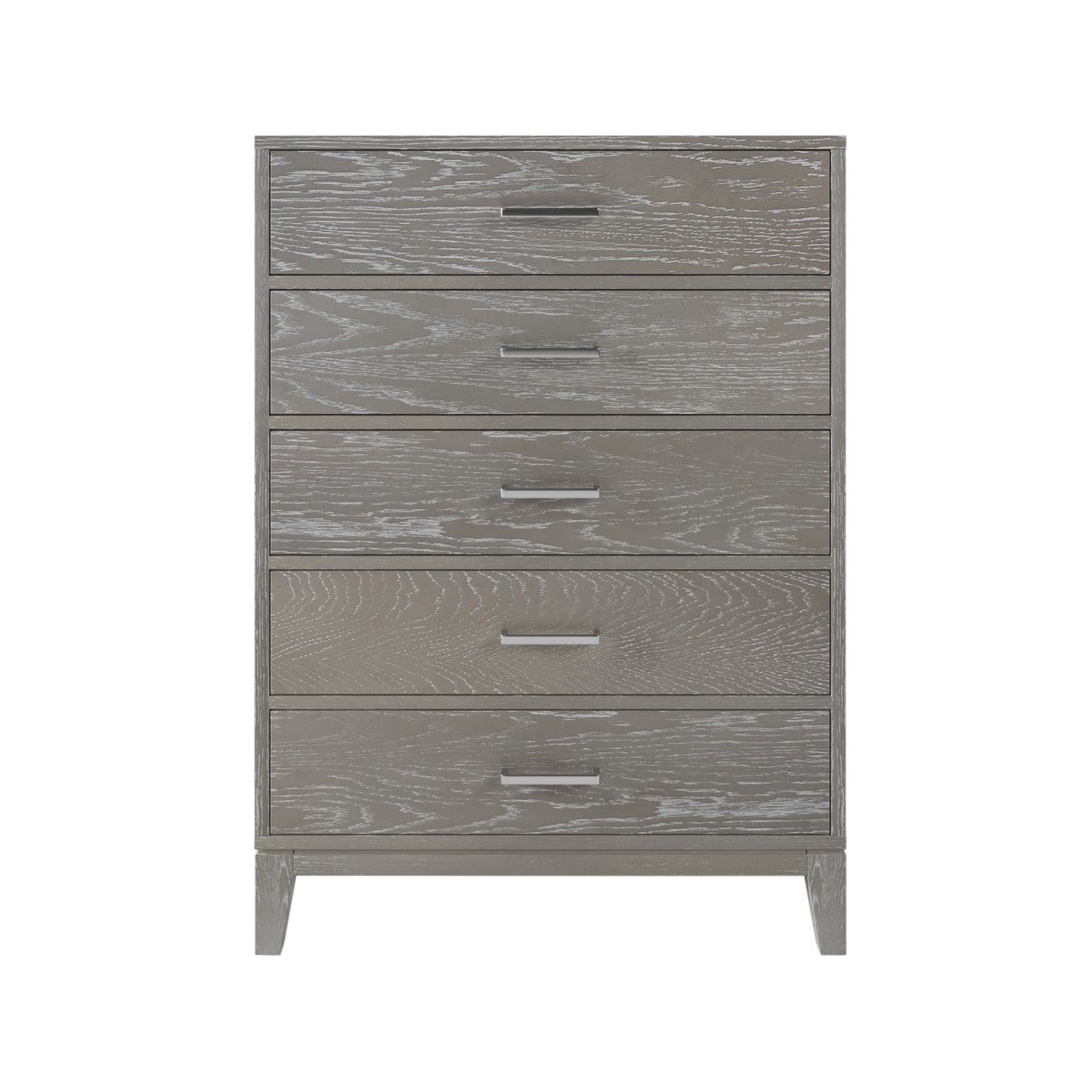 Modern Concise Style Grey Wood Grain Five-Drawer Chest with Tapered Legs and Smooth Gliding Drawers