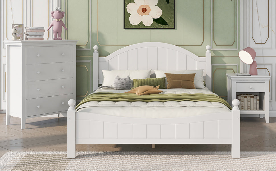 3 Pieces Traditional Concise Style White Bedroom Sets, Nightstand+Chest+Full Bed