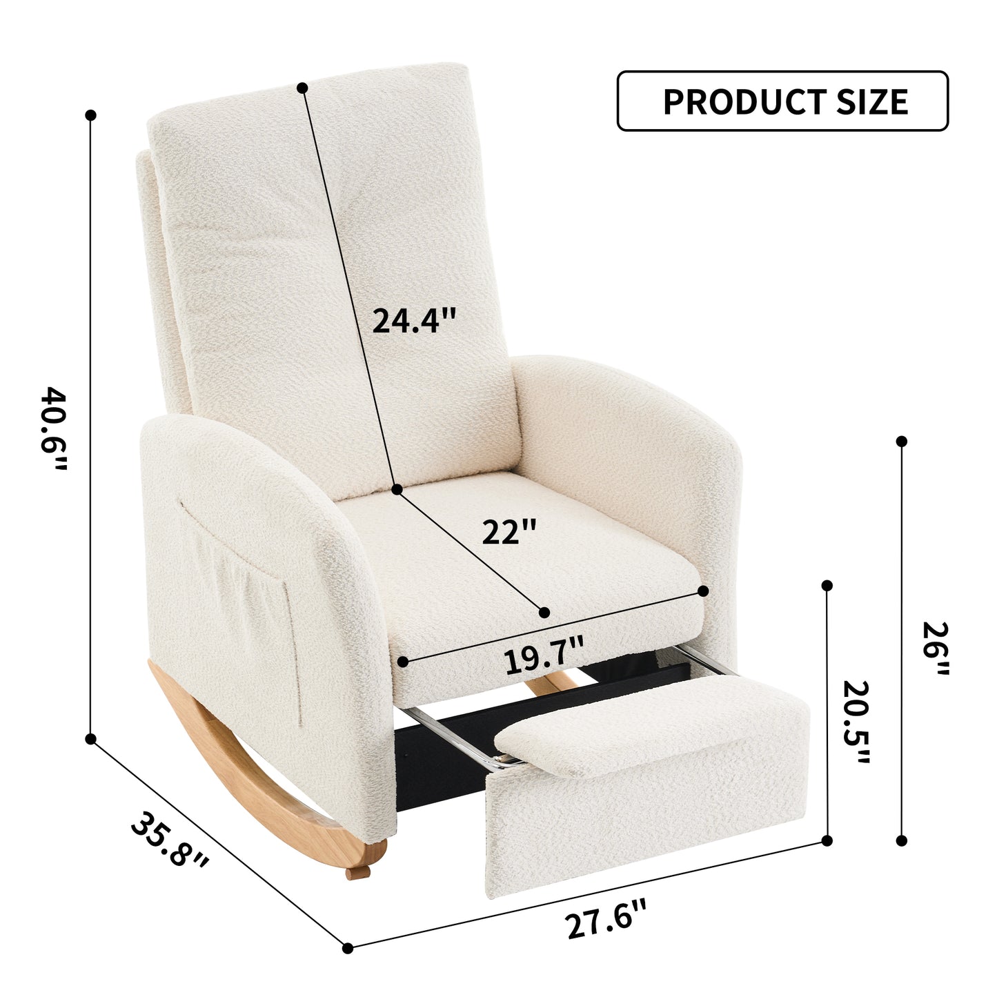 Accent Rocking Chair with Footrest High Back Rubber Wood Rocking Legs Bedroom Living Space