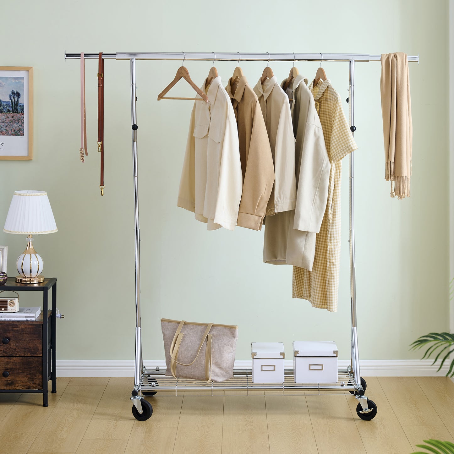 Clothes Rack Heavy Duty Clothing Rack 600LBS Rolling Clothes Racks for Hanging Clothes, Commercial Garment Rack Heavy Duty Clothes Rack Collapsible & Portable Clothing Rack with Wheels
