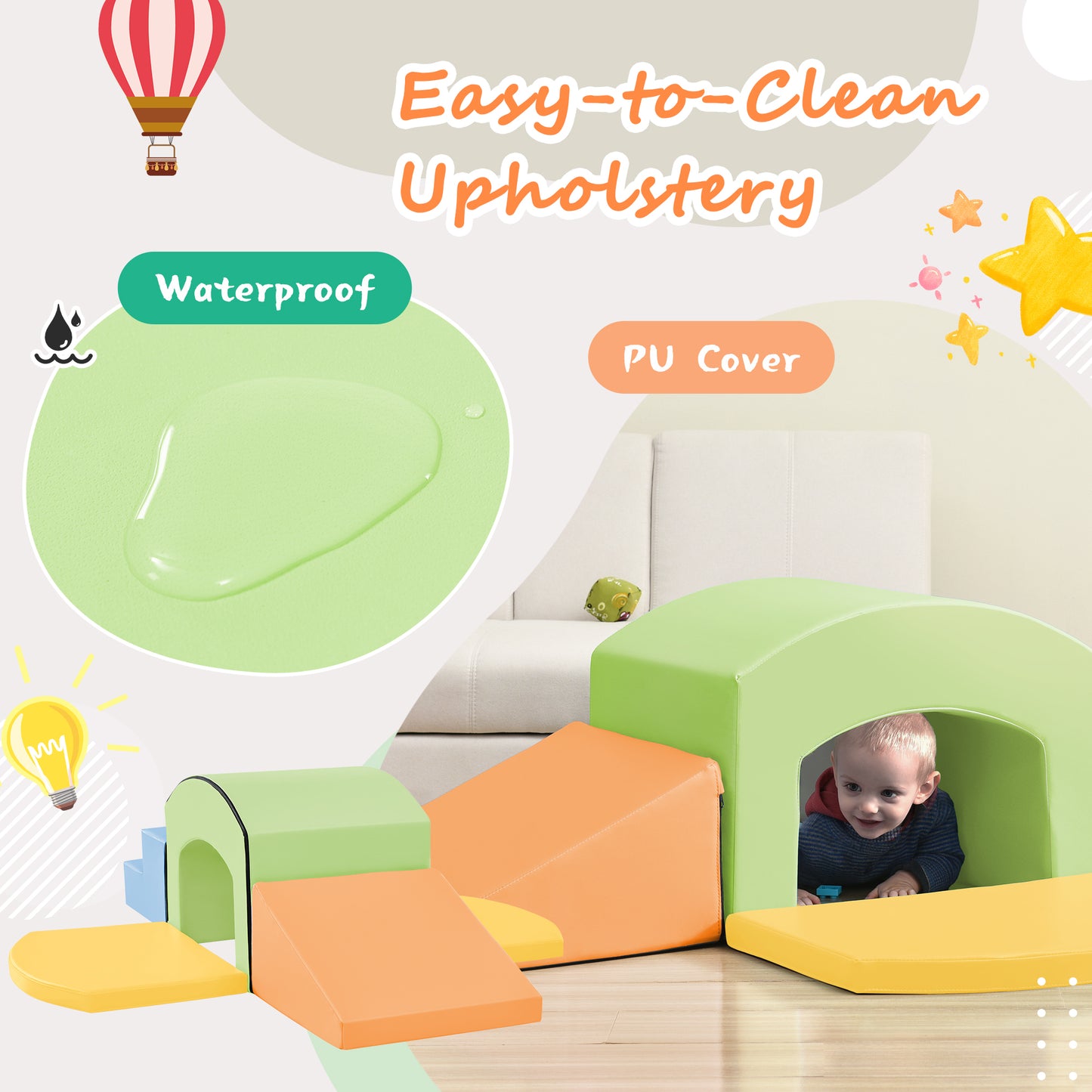 Soft Foam Playset for Toddlers, Safe SoftZone Single-Tunnel Foam Climber for Kids, Lightweight Indoor Active Play Structure with Slide Stairs and Ramp for Beginner Toddler Climb and Crawl