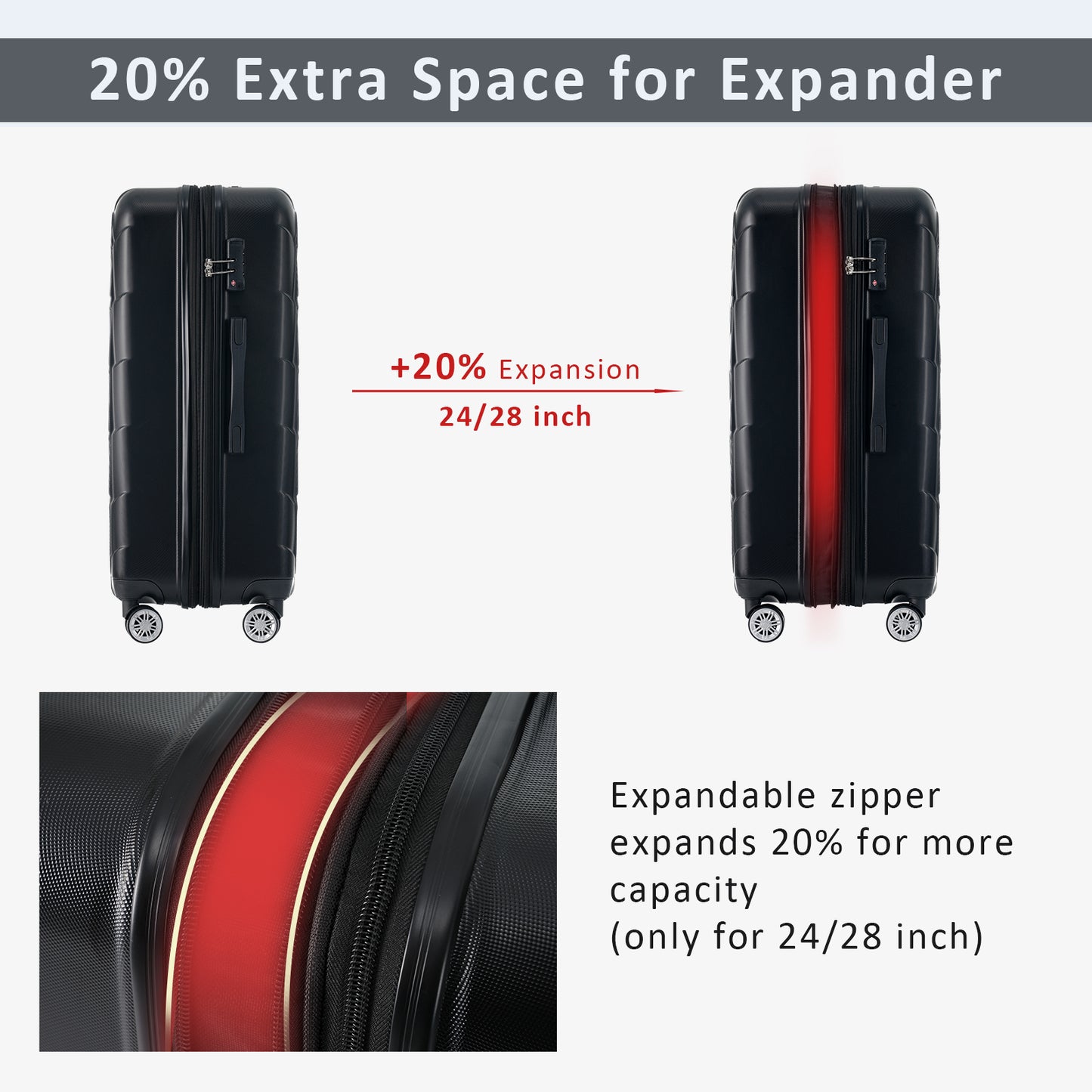 3 Piece Luggage Set Suitcase Set, ABS Hard Shell Lightweight Expandable Travel Luggage with TSA Lock, Spinner Wheels for Men Women