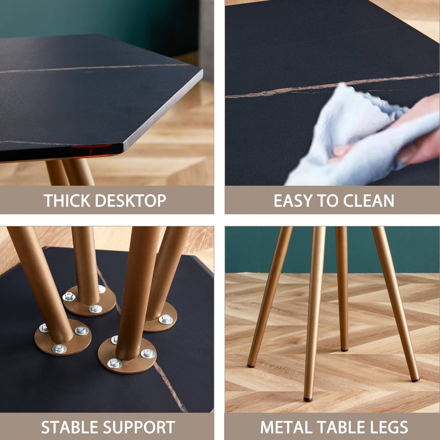 Modern Minimalism Black Faux Marble End&Side Table, Small Accent Coffee Table with Dark Gold Metal Legs, Hexagon Nightstand for Living Room,Bedroom, Apartment Small Space ( MDF Tabletop + Metal Legs )