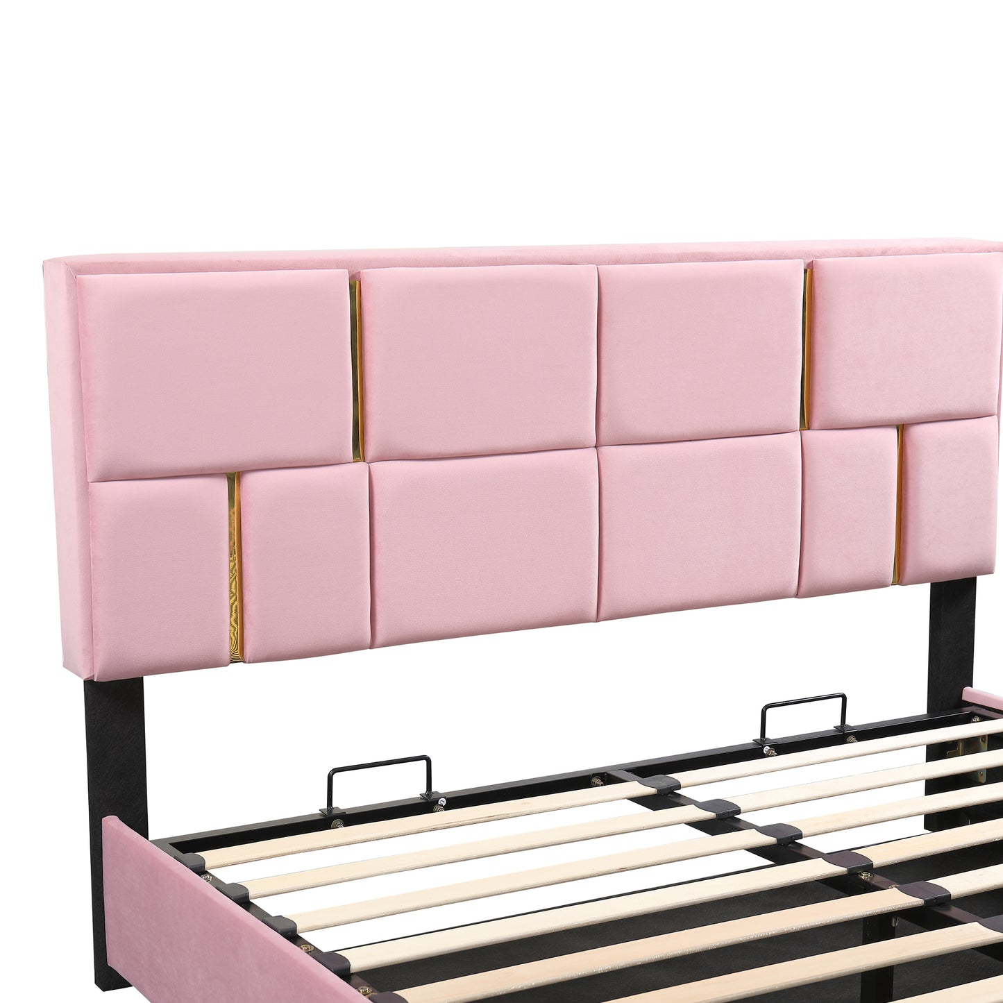 2-Pieces Bedroom Sets,Queen Size Upholstered Platform Bed with Hydraulic Storage System,Storage Ottoman with Metal Legs,Pink