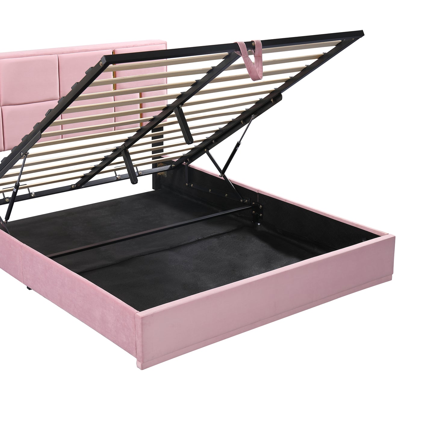 2-Pieces Bedroom Sets,Queen Size Upholstered Platform Bed with Hydraulic Storage System,Storage Ottoman with Metal Legs,Pink