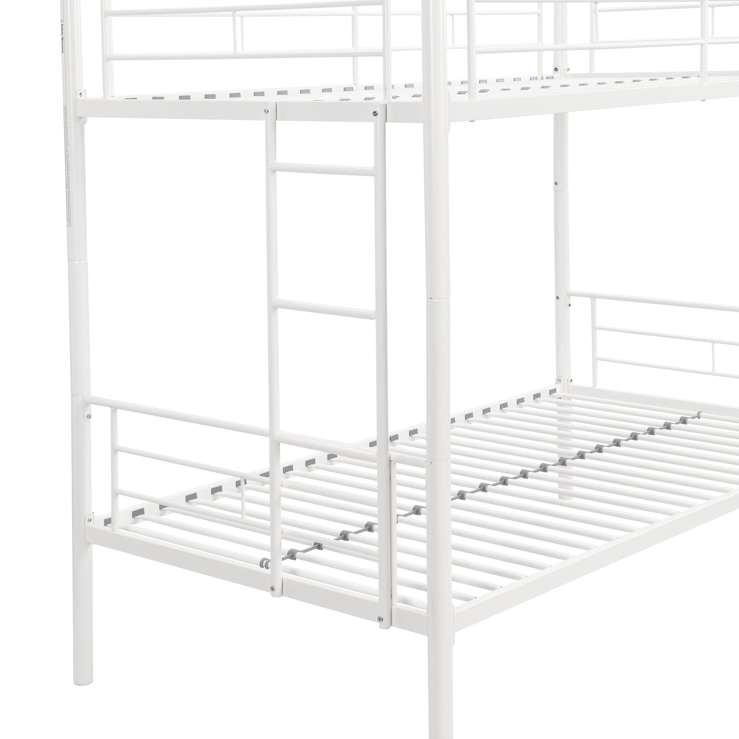 Twin Over Twin Metal Bunk Bed,Metal Structure Bedframe with Safety Guardrails and 2 ladders,Convertible Bunkbeds,No Spring Box Required and Space Saving Design,White