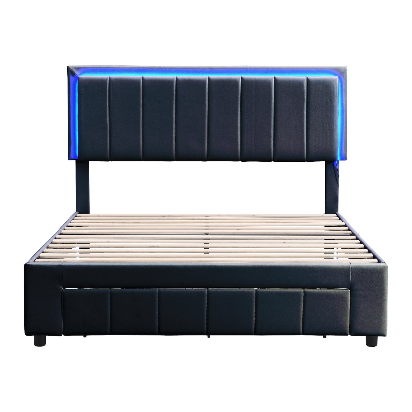 3-Pieces Bedroom Sets,Queen Size Upholstered Bed with LED Lights and Motion Activated Night Lights,Two Nightstands with USB Charging Station and LED lights,Black